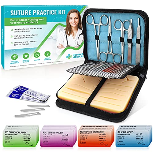 Suture Kit | Suture Practice Kit for Medical Students | Suture Pad and Tool  Kit | 24 Mixed Sutures Thread with Needle | Medical, Nursing, and Vet