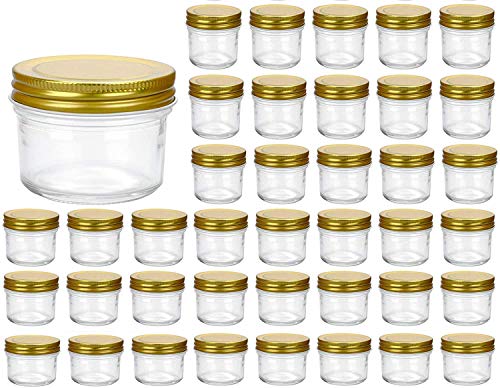 Encheng 5 oz Wide Mouth Mason Jars,Clear Glass Jars with Lids(Golden),Small  Spice Jars for Herb,Jelly,Jams,Wedding Favors,Shower Favors,Baby