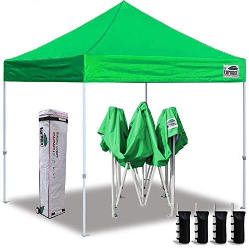 Eurmax USA 10'x10' Ez Pop Up Canopy Tent Commercial Instant Canopies with Heavy Duty Roller Bag,Bonus 4 Sand Weights Bags (Kelly Green)