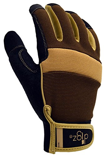 DIGZ Men's Garden Gloves, Durable Fabric Gardening Gloves with Adjustable Wrist Strap, Brown/Tan/Black, Single Pair, Large