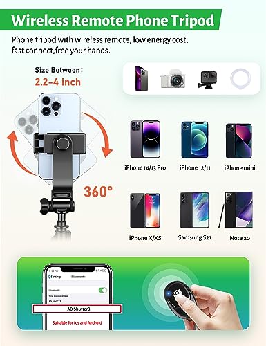 Tripod for Cell Phone, 76" Phone Tripod with Gooseneck & Remote, Tripod for iPhone Selfie Stick Portable Tripod Video Recording Photo Vlog, Compatible with iPhone Plus Cellphone Camera