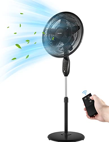 PELONIS PFS45A5BBB 18 inch 5-Blade Oscillating, Adjustable Standing Pedestal Remote, LED Display, 5 Speed Setting and 7-Hour Timer Fan, Black