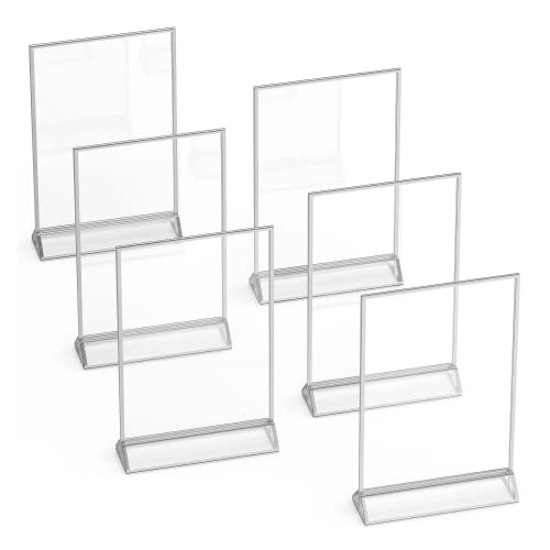 Silver Picture Frames Double Sided - 6 Pack - 8.5x11 Acrylic Silver Table Number Holders, Clear Easel Table Stands for Signs, Silver Frames for Wedding Table Numbers, Menu Holder, Photo Frame