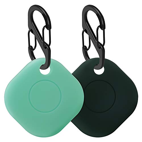 Geiomoo Silicone Case for Galaxy SmartTag, Soft and Flexible, Scratch/Shock Resistant Cover with Carabiner for Galaxy SmartTag Tracker (2 Pack Mint+Emerald Green)