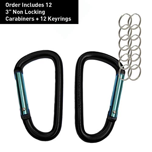 Carabiner 12 Pack - 3" Aluminum Carabiner D Shape Buckle Pack, Keychain Clip, Spring Snap Key Chain Clip Hook Buckle