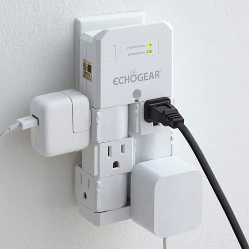 ECHOGEAR On-Wall Surge Protector with 6 Pivoting AC Outlets & 1080 Joules of Surge Protection - Low Profile Design Installs Over Existing Outlets to Protect Your Gear (White)