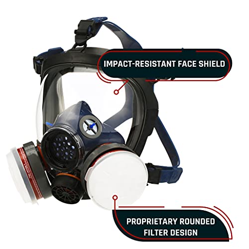 Full Face Organic Vapor, Chemical, & Particulate Respirator - 1 Year Manufacturer Warranty - Reusable Eye Protection Mask