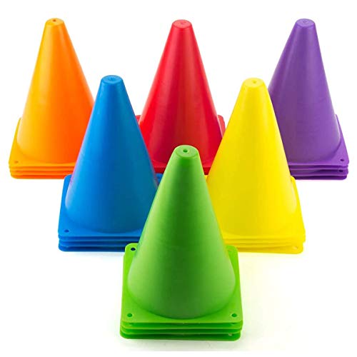 Faswin 30 Pack Indoor/Outdoor Agility Cones, Sports Soccer Flexible Cone Sets, Assorted Colors