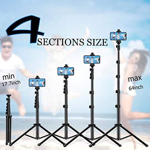 Selfie Stick Tripod, 64 inch Extendable Tripod Stand Phone Tripod Camera Tripod Wireless Remote Shutter Compatible with iPhone 13 12 11 pro Xs Max Xr,Android/Cameras