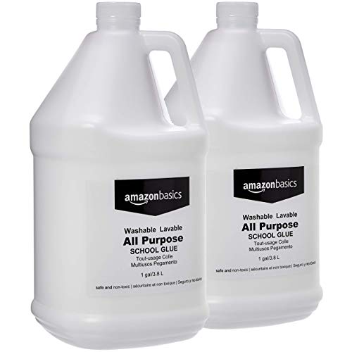 Amazon Basics All Purpose Washable School Liquid Glue, Great for Making Slime, 1 Gallon Bottle, 2-Pack