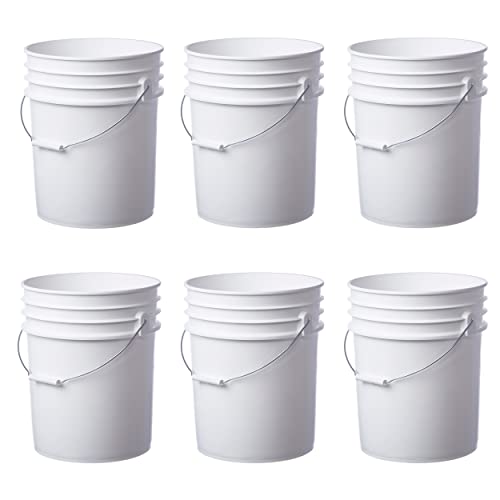 6 Pack | Premium 5 Gallon Bucket, Food Grade BPA Free HDPE, White - no Lid