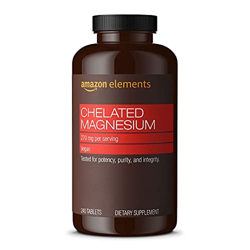 Amazon Elements Chelated Magnesium Glycinate, 270 mg per Serving (2 Tablets), Vegan, 240 Tablets (Packaging may vary)