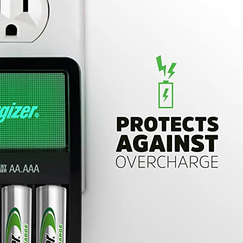 Energizer Rechargeable AA and AAA Battery Charger with 4 Rechargeable AA Batteries, Recharge Value Battery Charger for Double A Batteries and Triple A Batteries