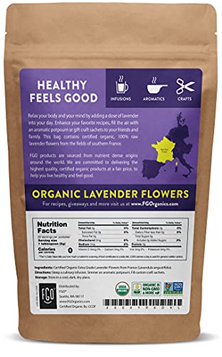 Organic Lavender Flowers Dried | Perfect for Tea, Baking, Lemonade, DIY Beauty, Sachets & Fresh Fragrance | 100% Raw From France | Large 4oz Resealable Kraft Bag | by FGO