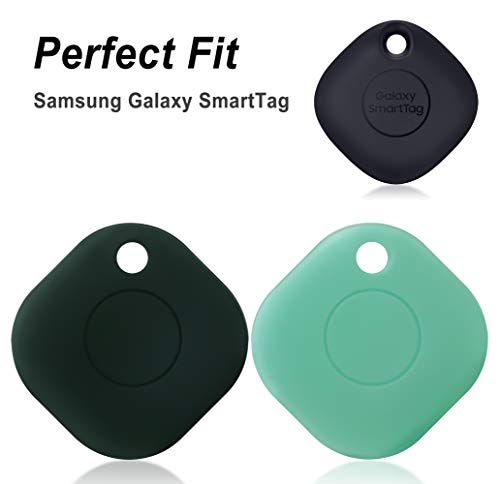 Geiomoo Silicone Case for Galaxy SmartTag, Soft and Flexible, Scratch/Shock Resistant Cover with Carabiner for Galaxy SmartTag Tracker (2 Pack Mint+Emerald Green)
