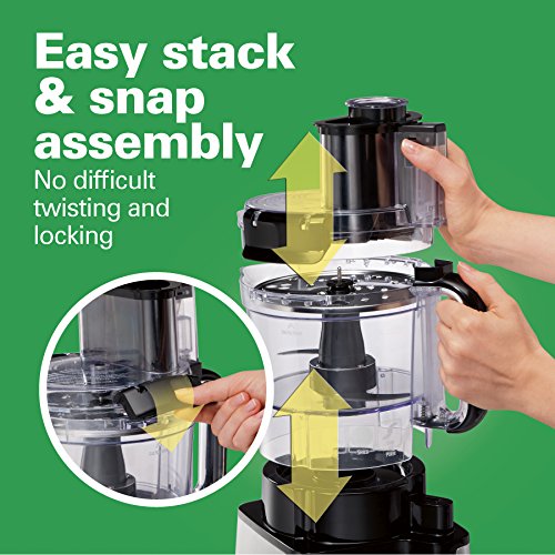 Hamilton Beach Stack & Snap Food Processor and Vegetable Chopper, BPA Free, Stainless Steel Blades, 12 Cup Bowl, 2-Speed 450 Watt Motor, Black (70725A)