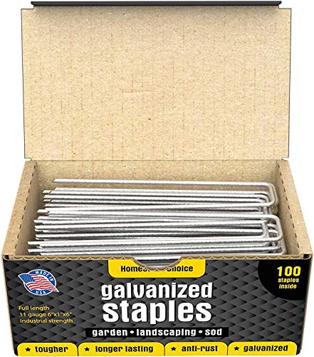 Homestead Choice 6 Inch Galvanized Landscape Staples - 100 Metal Garden Stakes for Gardening - 11 Gauge Anti-Rust Heavy-Duty Ground Sod Pins Yard Stakes for Weed Barrier Fabric Irrigation Tubing Hose