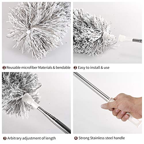 Microfiber Duster for Cleaning with Extension Pole(Stainless Steel), Extra Long 110 inches,with Bendable Head, Detachable, Lint Free Dusters for Cleaning Ceiling Fan, Blinds, Cobwebs, FurnitureMicrofiber Duster for Cleaning with Extension Pole(Stainless Steel), Extra Long 110 inches,with Bendable Head, Detachable, Lint Free Dusters for Cleaning Ceiling Fan, Blinds, Cobwebs, Furniture