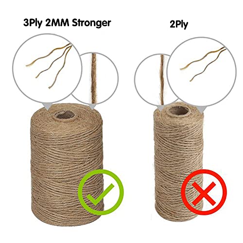 Vivifying 656 Feet 2mm Jute Twine, Natural Thick Brown Twine for Garden, Gifts, Crafts (Brown)