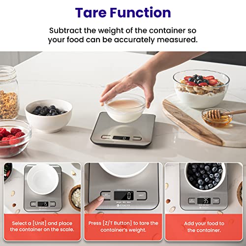 Etekcity Food Kitchen Scale, Digital Grams and Ounces for Weight Loss, Baking, Cooking, Keto and Meal Prep, Medium, 304 Stainless Steel