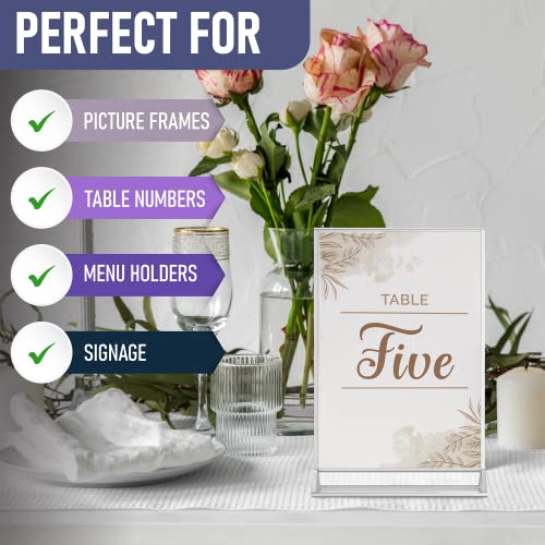 Silver Picture Frames Double Sided - 6 Pack - 8.5x11 Acrylic Silver Table Number Holders, Clear Easel Table Stands for Signs, Silver Frames for Wedding Table Numbers, Menu Holder, Photo Frame