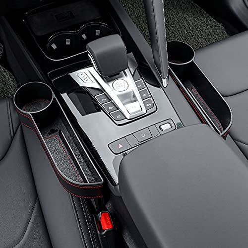 Car Seat Gap Filler Organizer Between Front seat car Organizer and Storage Box, Auto Premium PU Leather Console with Cup Holder, Car Pocket for Interior Essentials (for Driver Side)