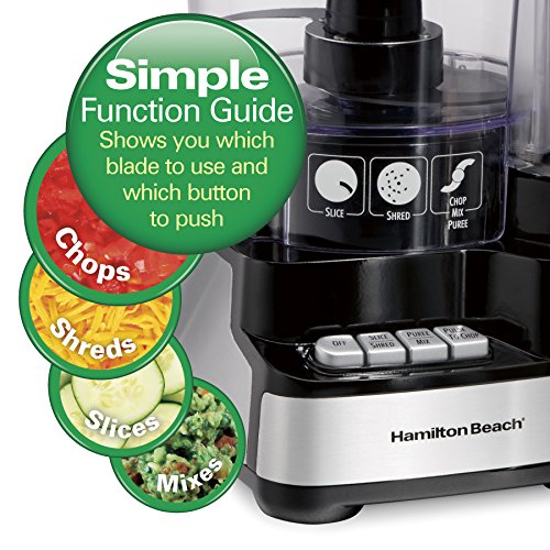 Hamilton Beach Stack & Snap Food Processor and Vegetable Chopper, BPA Free, Stainless Steel Blades, 12 Cup Bowl, 2-Speed 450 Watt Motor, Black (70725A)