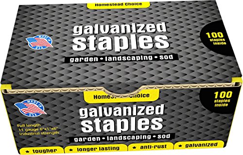 Homestead Choice 6 Inch Galvanized Landscape Staples - 100 Metal Garden Stakes for Gardening - 11 Gauge Anti-Rust Heavy-Duty Ground Sod Pins Yard Stakes for Weed Barrier Fabric Irrigation Tubing Hose