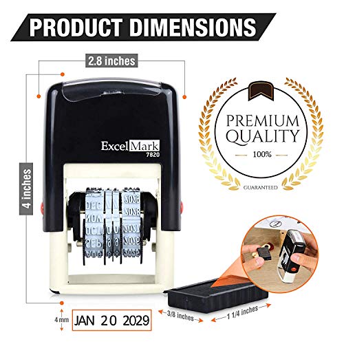 ExcelMark 7820 Self-Inking Rubber Date Stamp – Great for Shipping, Receiving, Expiration and Due Dates (Black Ink)