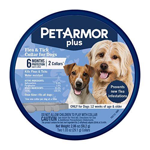 PetArmor Plus Flea & Tick Collar for Dogs, Kills Fleas & Ticks, Long Lasting Protection for 12 Months, Water Resistant, One Size Fits All, 2 Collars