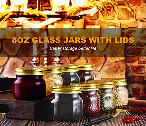 Encheng 5 oz Wide Mouth Mason Jars,Clear Glass Jars with Lids(Golden),Small Spice  Jars