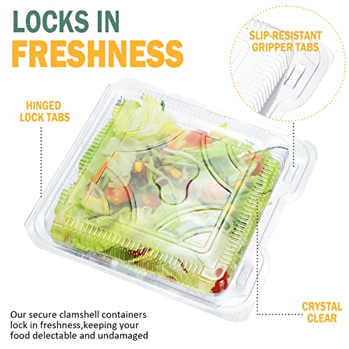 Clear Plastic Hinged Food Container 9 x 9 x 2.4 Inch Clear Take out Containers with Lids Clamshell Food Containers Food Package Containers Plastic Boxes for Salad (200 Pack)