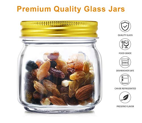 Rainforce Mason Jars 8 oz-30 Pack- Small Mason Jars With Gold Lids -1/4 Quart Canning Jars| Storage Pickling Jars For Jelly, Jam, Honey, Pickles - Spice Glass Jars - With Free 30 Chalkboard Labels
