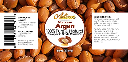 Moroccan Argan Oil - 4 Ounce Bottle (100% PURE & NATURAL) Suitable for your Hair, Face, Skin, Nails, & More - Perfect Additive to Shampoo, Lotions, and Soaps