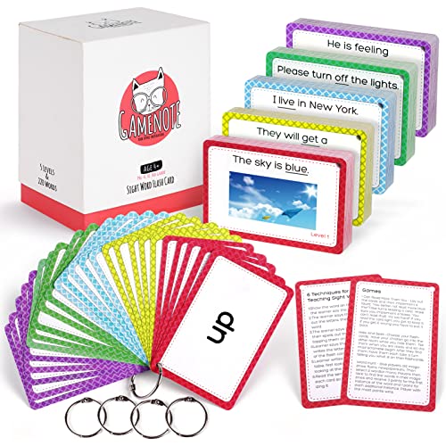 GAMENOTE Sight Words Kids Educational Flash Cards with Pictures & Sentences - 220 Dolch Big Words Sight Word Games for Kids Age 3-9 Preschool (Pre K), Kindergarten, 1st, 2nd, 3rd Grade