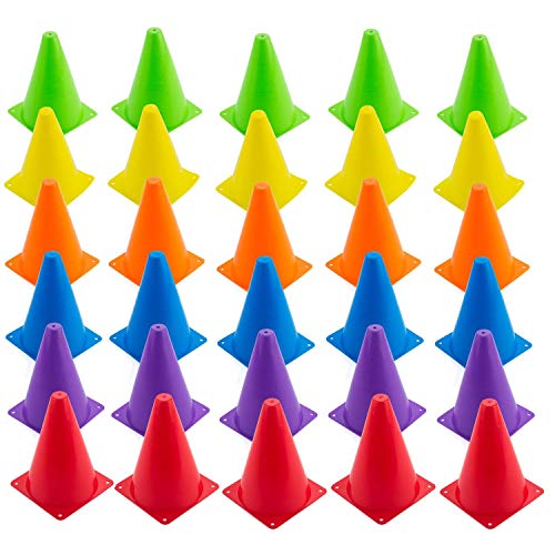 Faswin 30 Pack Indoor/Outdoor Agility Cones, Sports Soccer Flexible Cone Sets, Assorted Colors All