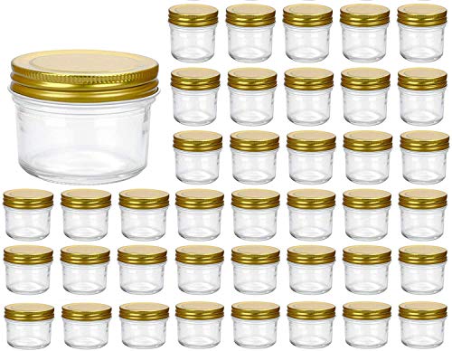 Encheng 4 oz Clear Glass Jars With Lids(Golden),Small Spice Jars For Herb,Jelly,Jams,Wide Mouth Manson Jars Canning Jars For Kitchen Storage 40 Pack