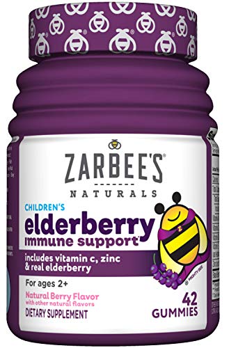 Zarbee'S Elderberry Gummies For Kids, Immune Support With Vit C & Zinc, Daily Childrens Vitamins Gummy, Natural Berry Flavor, 42 Count