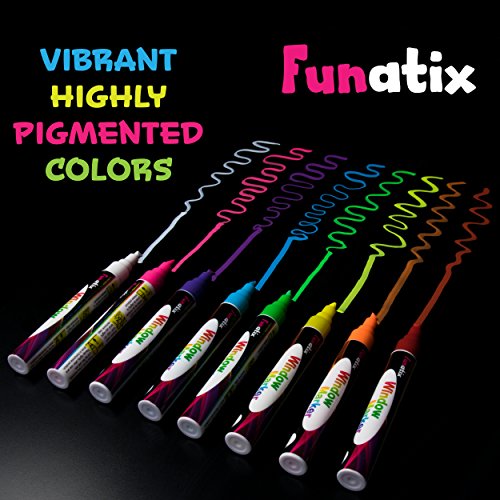 Liquid Chalk Board Window Markers - 8 Pack Erasable Pens Great for Chalkboards - Non Toxic Safe & Easy to Use Neon Bright & Vibrant Colors for All Ages Funatix