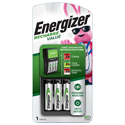 Energizer Rechargeable AA and AAA Battery Charger with 4 Rechargeable AA Batteries, Recharge Value Battery Charger for Double A Batteries and Triple A Batteries