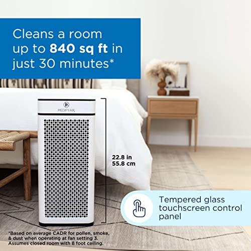Medify MA-40 Air Purifier with H13 True HEPA Filter | 840 sq ft Coverage | for Allergens, Smoke, Smokers, Dust, Odors, Pollen, Pet Dander | Quiet 99.9% Removal to 0.1 Microns | White, 1-Pack