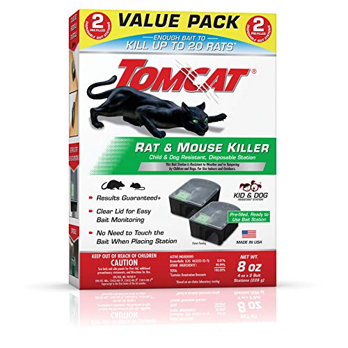 Tomcat Rat and Mouse Killer Disposable Stations for Indoor/Outdoor Use: Child and Dog Resistant, Pre-Filled, Easy Monitoring, 2-Pack