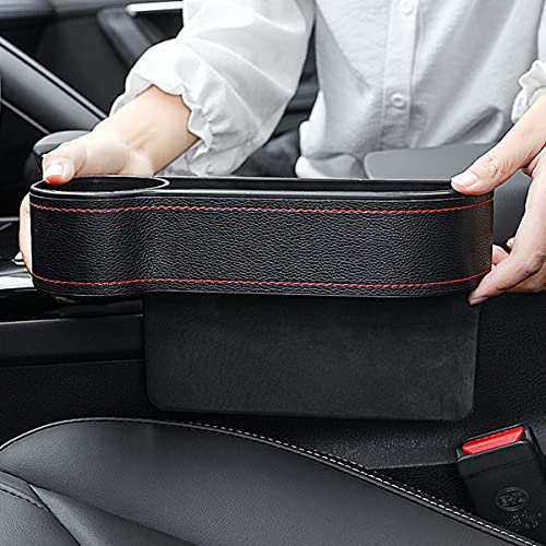 Car Seat Gap Filler Organizer Between Front seat car Organizer and Storage Box, Auto Premium PU Leather Console with Cup Holder, Car Pocket for Interior Essentials (for Driver Side)