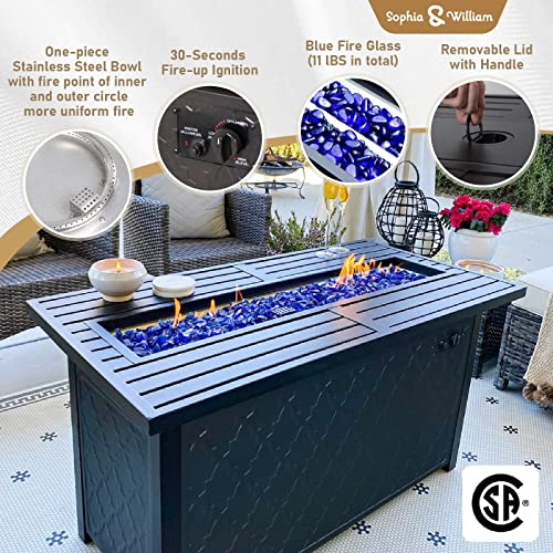 Sophia & William 12 PCS Patio Furniture Set with 45-Inch Fire Pit Table All-Weather Rattan Outdoor Sectional Sofa Patio Conversation Set w/9 Navy Blue Sofa Seats, 2 Tempered Glass Table