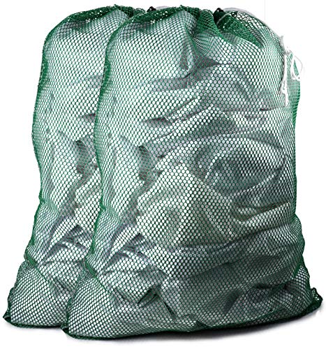 Commercial Mesh Laundry Bag - Sturdy Mesh Material with Drawstring Closure. Ideal Machine Washable Mesh Laundry Bag for Factories, College, Dorm and Apartment Dwellers. (24" x 36" | Green | 2-Pack)